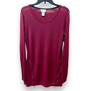 Soft Surroundings Tunic Sweater Size S Zipper Detail Cashmere Blend Burgundy Red